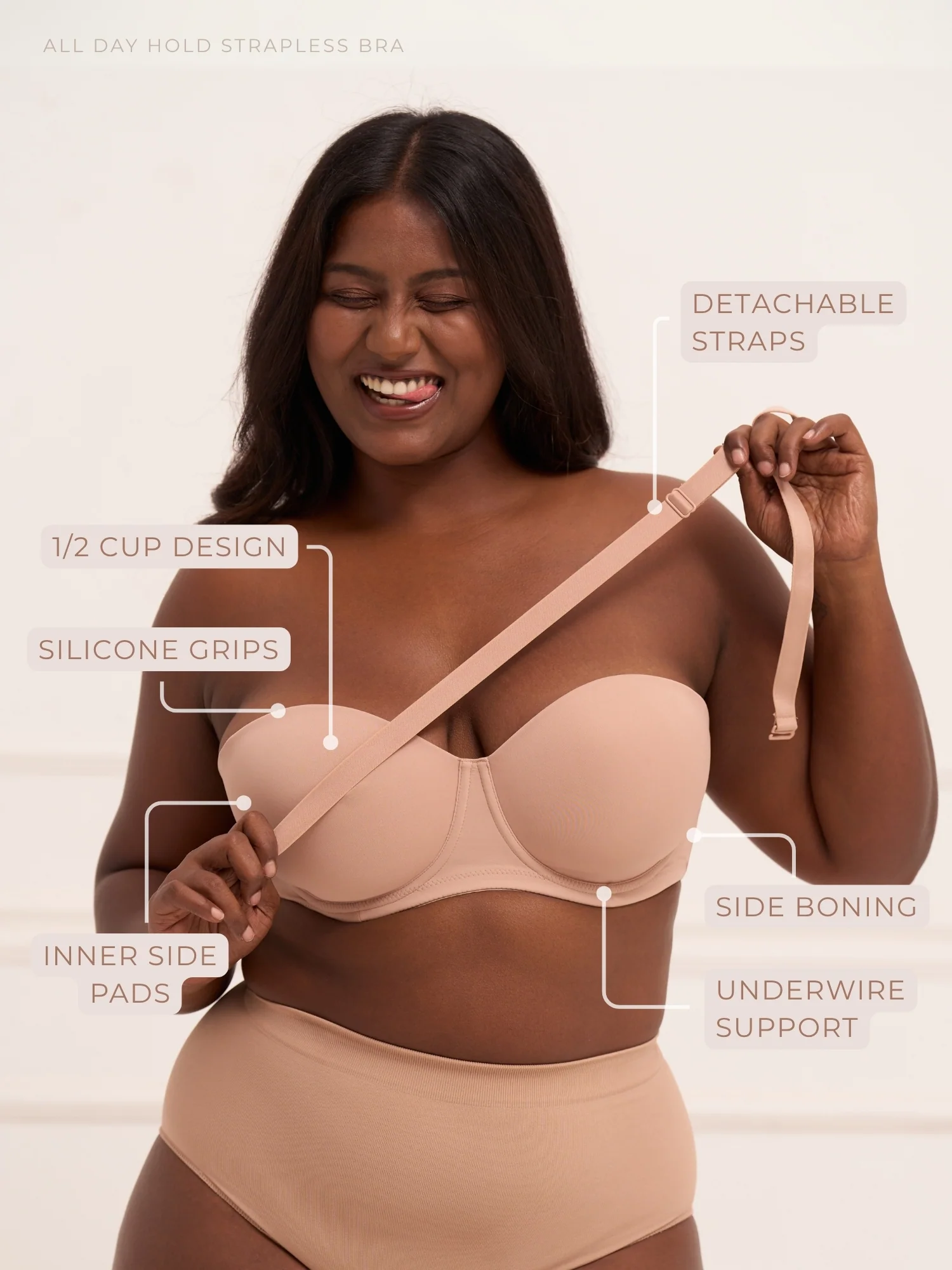 All Day Hold Strapless Bra - Underwired Lightly Padded Bra with Demi Cups - Image 13